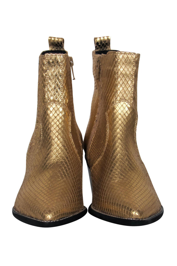 Current Boutique-Carvela - Gold Snakeskin Heeled Booties Sz 6