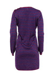 Current Boutique-Carven - Blue & Plum Striped Metallic Knitted Sweater Dress Sz L