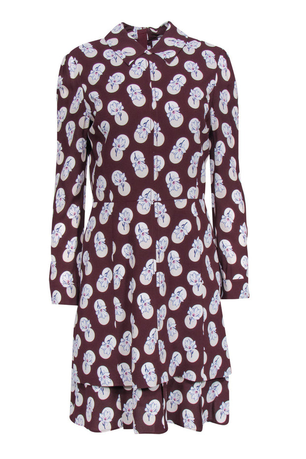 Current Boutique-Carven - Burgundy & Floral Collared Dress Sz 2