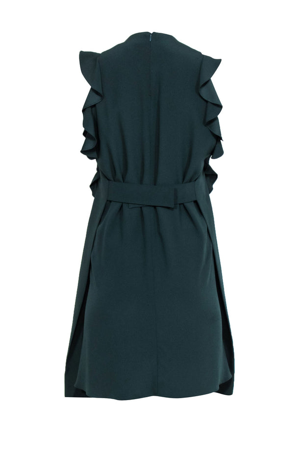 Current Boutique-Carven - Hunter Green Cap Sleeve Shift Dress w/ Ruffle Detail Sz 2