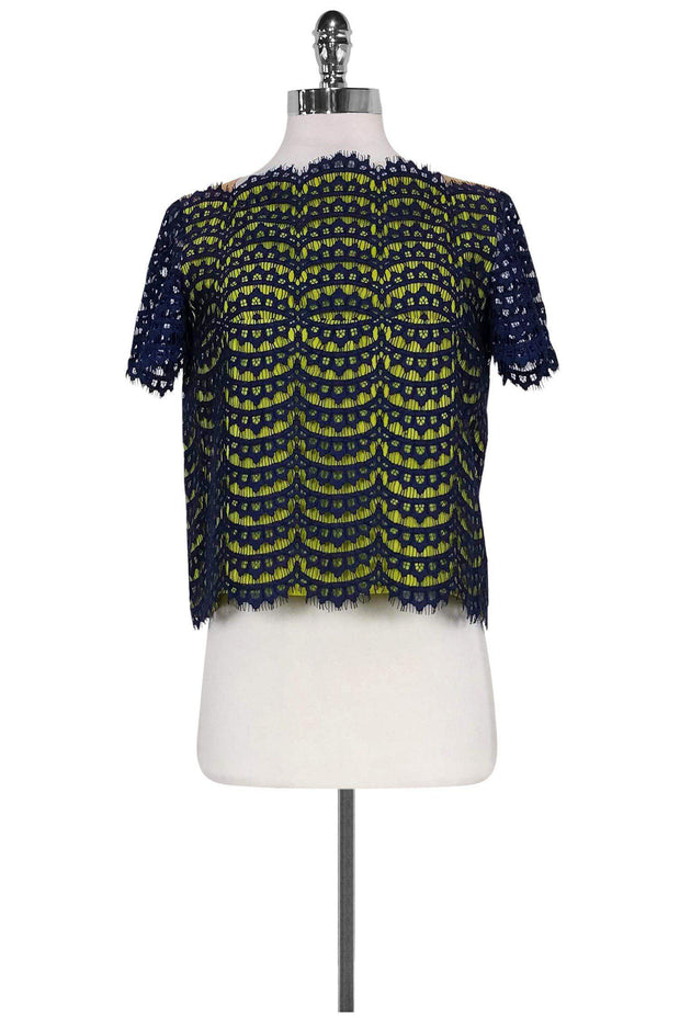 Current Boutique-Carven - Navy, Neon Green & Tan Top Sz 4