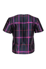 Current Boutique-Carven - Navy, Purple & Red Plaid Short Sleeve Boxy Top Sz 6