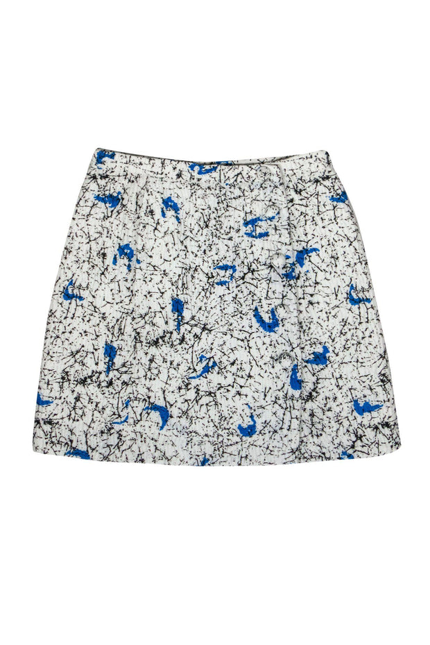 Current Boutique-Carven - White Textured Skirt w/ Black & Blue Splatter Print Sz 10