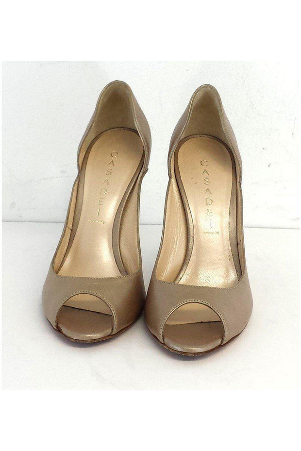 Current Boutique-Casadei - Shimmer Peep Toe Bone Accent Heels Sz 6.5