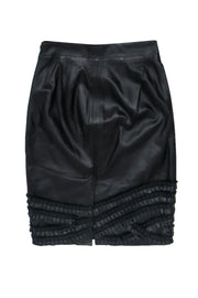 Current Boutique-Catherine Malandrino - Black Leather Pencil Skirt w/ Ruffle Applique Hem Sz 4