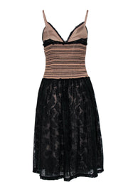 Current Boutique-Catherine Malandrino - Black & Nude Lace Fit & Flare Dress w/ Smocked Waist Sz 6