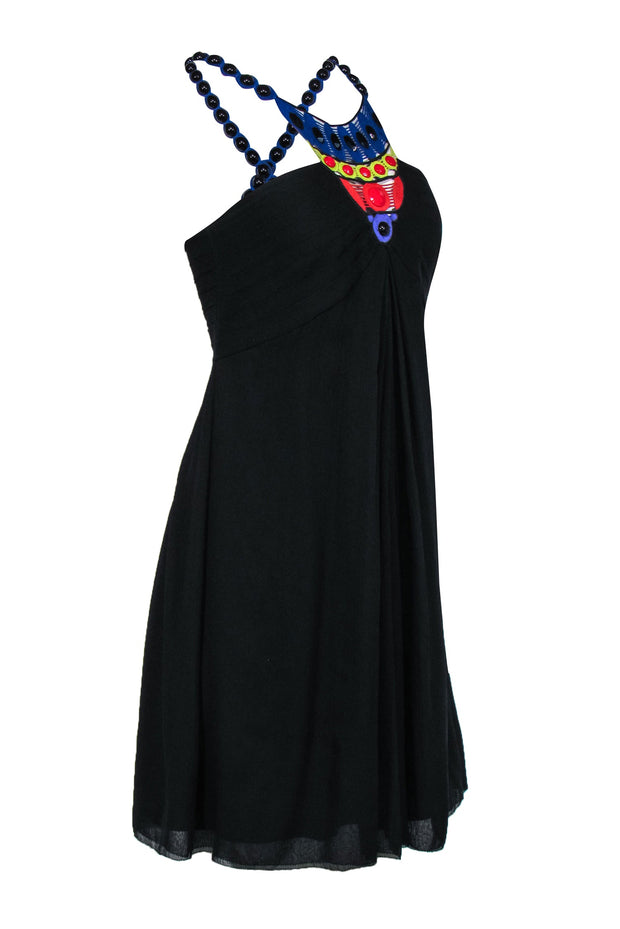 Current Boutique-Catherine Malandrino - Black Silk Shift Dress w/ Beaded & Embroidered Neckline Sz 4