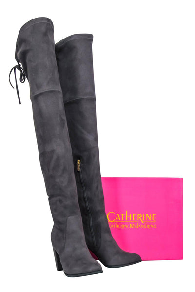 Current Boutique-Catherine Malandrino - Dark Grey Faux Suede Heeled Over-the-Knee Boots Sz 6