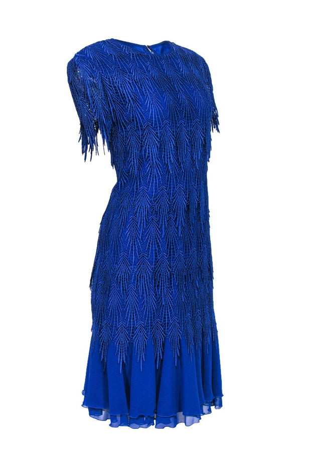 Current Boutique-Cattiva - Vintage Cobalt Blue Cap Sleeve Midi Dress w/ Lace Overlay Sz M