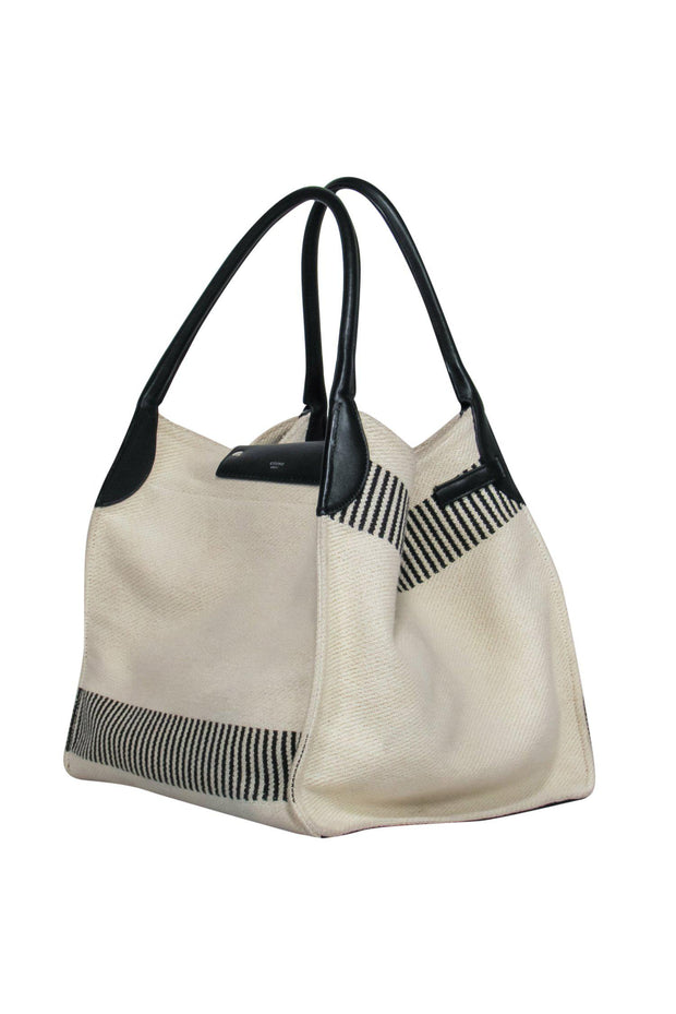 Current Boutique-Celine - Cream Knit Tote w/ Striped Trim