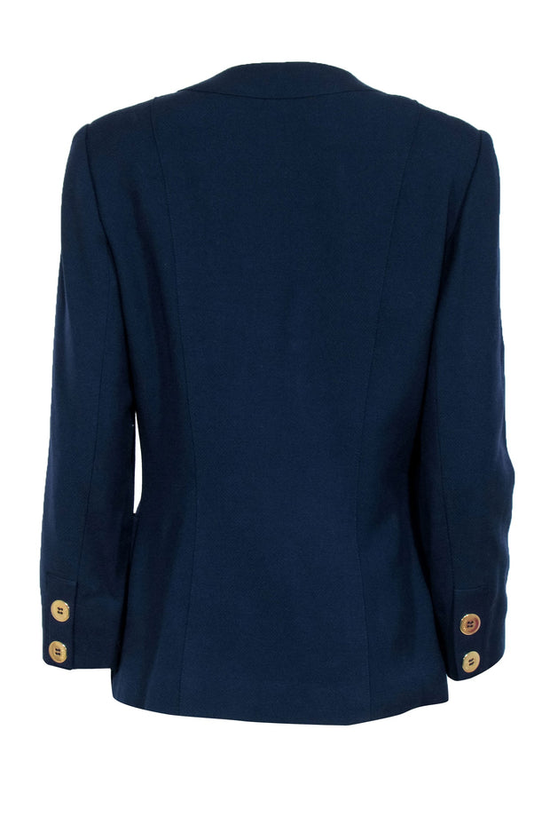 Current Boutique-Celine - Navy Blue Gold Button Front Blazer Sz 10