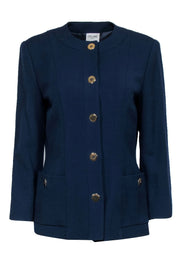 Current Boutique-Celine - Navy Blue Gold Button Front Blazer Sz 10