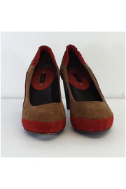 Current Boutique-Celine - Taupe & Coral Colorblock Suede Heels Sz 8.5