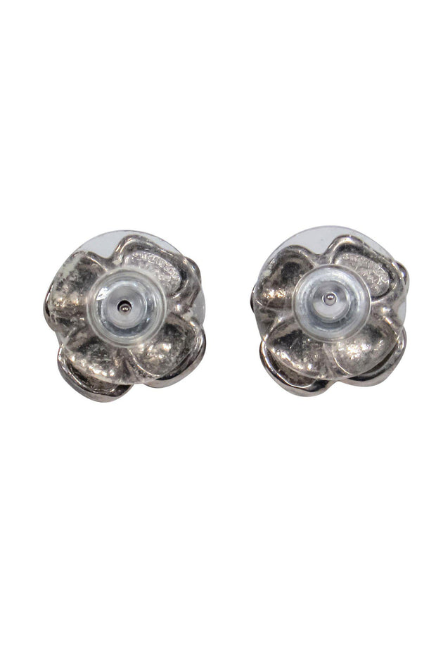 Current Boutique-Chanel - Black Enamel Camellia Flower Studs