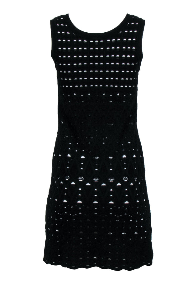 Current Boutique-Chanel - Black Knit Overlay Sleeveless Mini A-Line Dress Sz 4