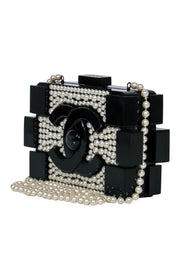 Current Boutique-Chanel - Black Lucite Structured Lego "Minaudiere" Crossbody w/ Pearl Embellishments