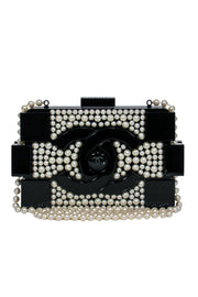 Current Boutique-Chanel - Black Lucite Structured Lego "Minaudiere" Crossbody w/ Pearl Embellishments