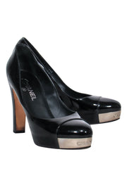 Current Boutique-Chanel - Black Patent Leather Platform Pumps w/ Silver Toe Sz 10.5