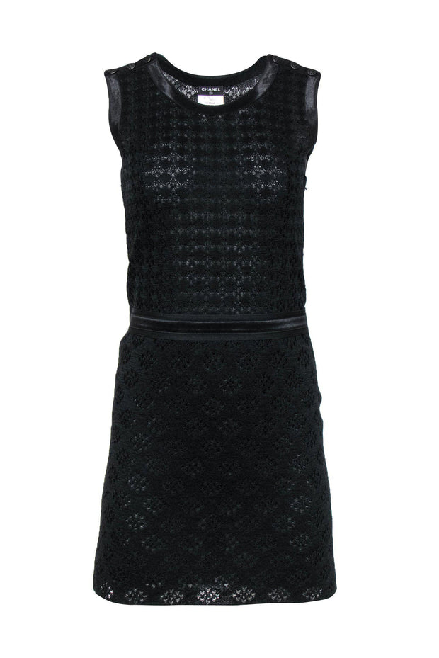 Current Boutique-Chanel - Black Silk Patterned Knit Dress w/ Satin Trim Sz 4