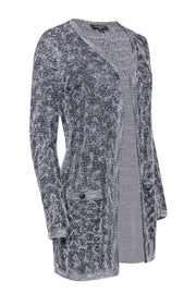 Current Boutique-Chanel - Black & Silver Metallic Streamer Knit Cardigan w/ Open Front Sz 2