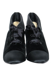 Current Boutique-Chanel - Black Velvet Lace Up Booties Sz 7