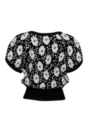 Current Boutique-Chanel - Black & White Floral Embroidered Short Sleeve Sweater Sz 4