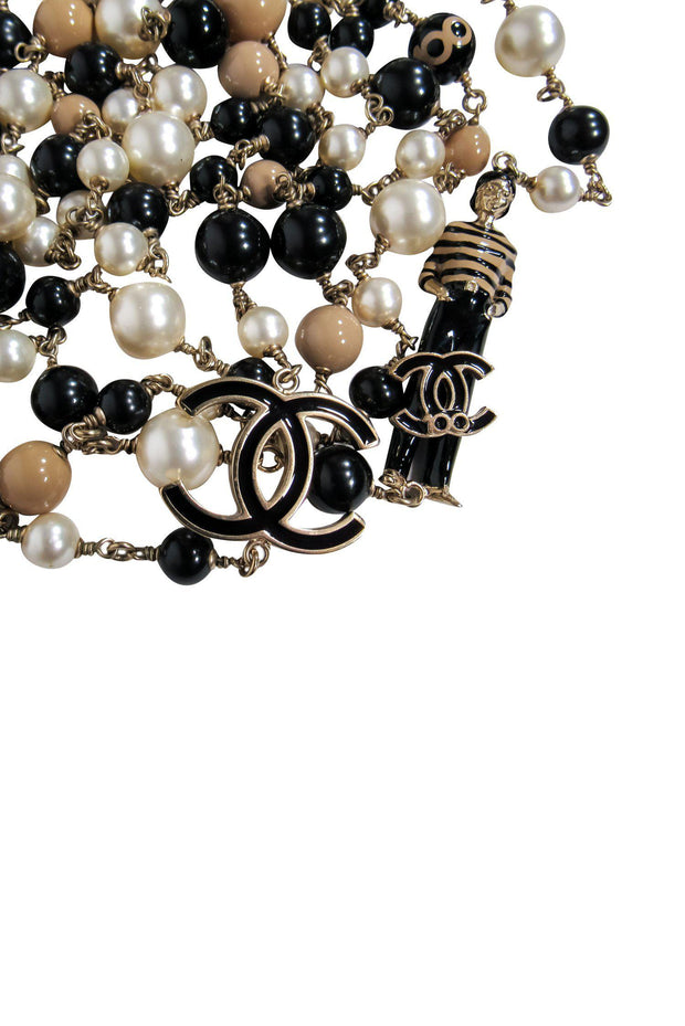 Current Boutique-Chanel - Black, White & Tan Faux Pearl Layered 100th Anniversary Necklace