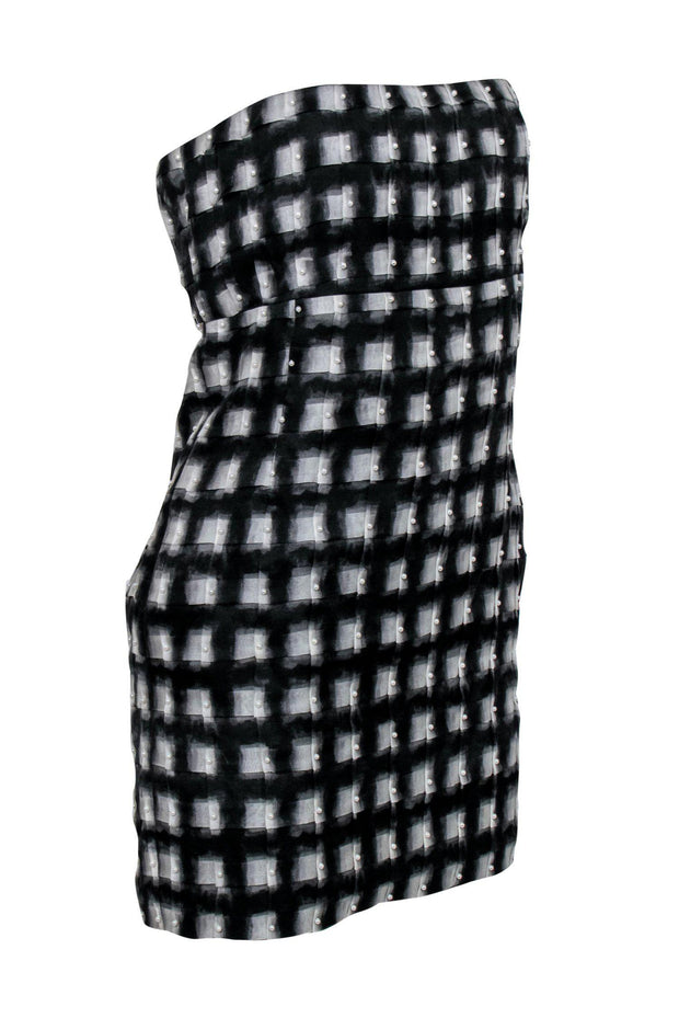 Current Boutique-Chanel - Black & White Textured Silk Strapless Dress w/ Pearls Sz 6