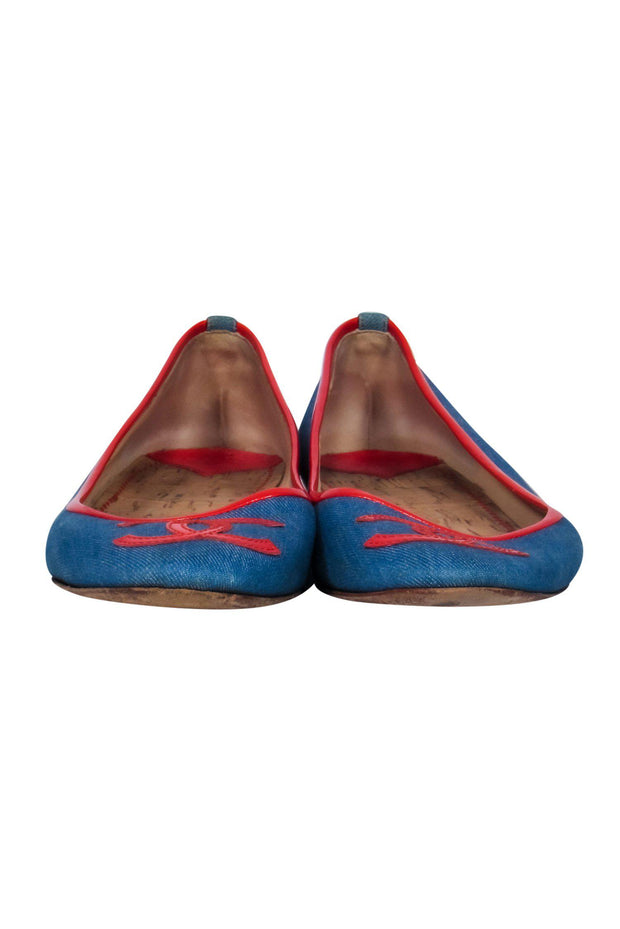 Current Boutique-Chanel - Blue Chambray Ballet Flats w/ Red Leather Trim Sz 10