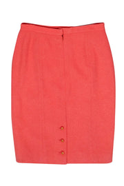 Current Boutique-Chanel - Coral Tweed Pencil Skirt w/ Golden Button Accents Sz 8