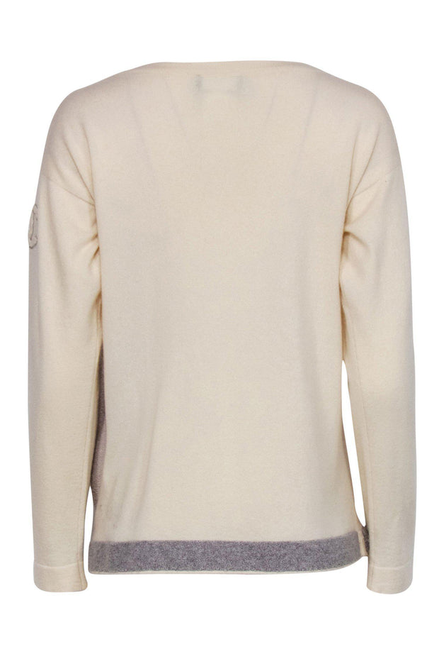 Current Boutique-Chanel - Cream & Gray Patchwork Cashmere Sweater w/ Pocket Sz 2