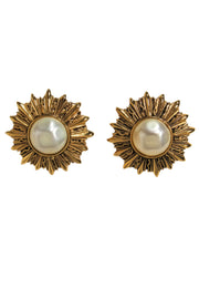 Current Boutique-Chanel - Gold & Pearl Sun Design Clip-On Earrings