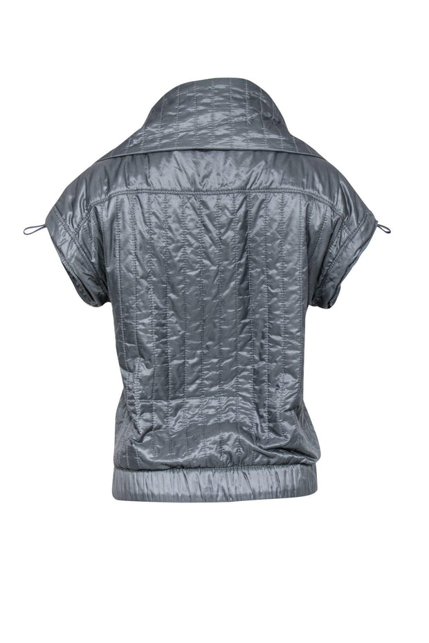 Current Boutique-Chanel - Grey Quilted Zip-Up Vest w/ Oversized Collar Sz 2