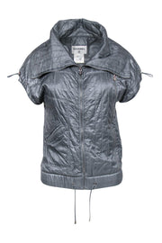 Current Boutique-Chanel - Grey Quilted Zip-Up Vest w/ Oversized Collar Sz 2