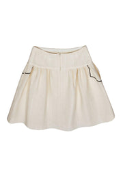 Current Boutique-Chanel - Ivory Textured A-Line Skirt w/ Black Piping Sz 4