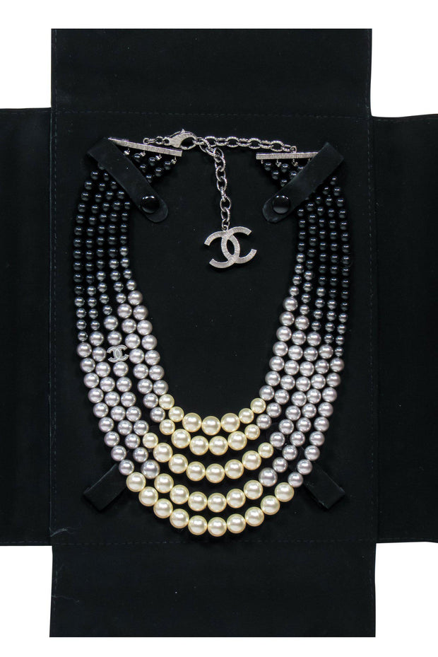 Current Boutique-Chanel - White & Black Ombre Multi-Layered Faux Pearl Necklace