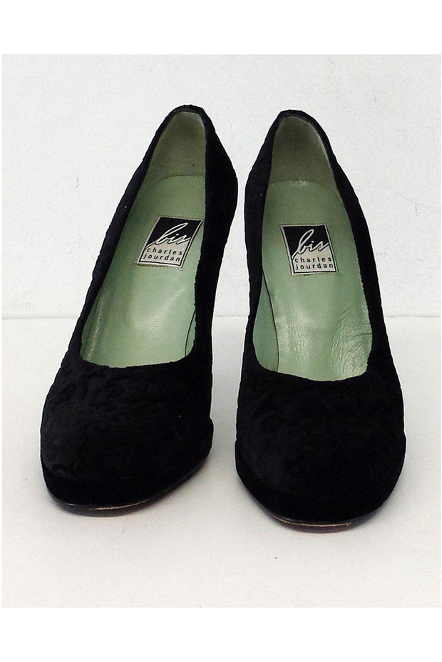 Current Boutique-Charles Jourdan - Black Velvet Embossed Pumps Sz 6.5