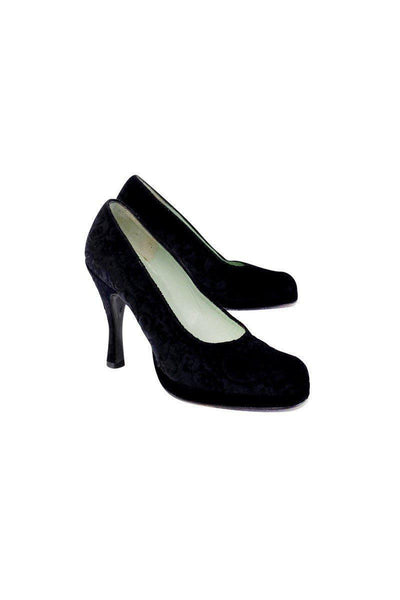 Current Boutique-Charles Jourdan - Black Velvet Embossed Pumps Sz 6.5