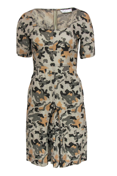 Current Boutique-Charles Nolan - Olive, Brown & Tan Camouflage Print Sheath Dress Sz 2