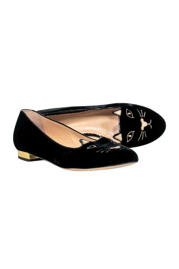 Current Boutique-Charlotte Olympia - Black Velvet Cat Loafers Sz 11