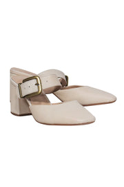 Current Boutique-Charlotte Stone - Cream Embossed Square Toe Buckle Heels Sz 7