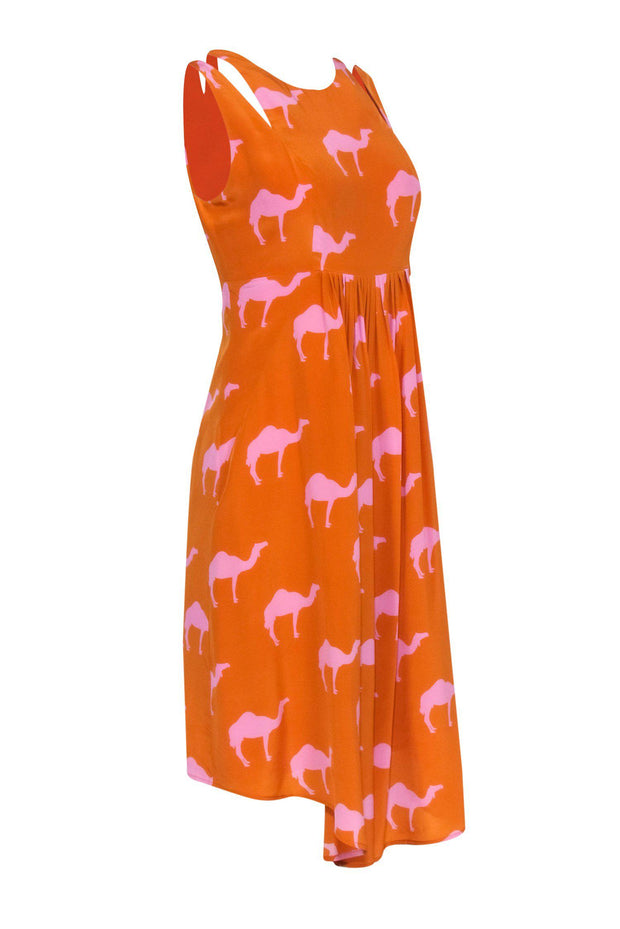 Current Boutique-Charlotte Taylor - Orange & Pink Camel Printed Pleated Dress Sz 4