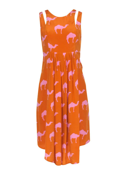 Current Boutique-Charlotte Taylor - Orange & Pink Camel Printed Pleated Dress Sz 4