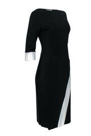 Current Boutique-Chiara Boni - Black Boat Neck Sheath Dress w/ White Trim Sz 10