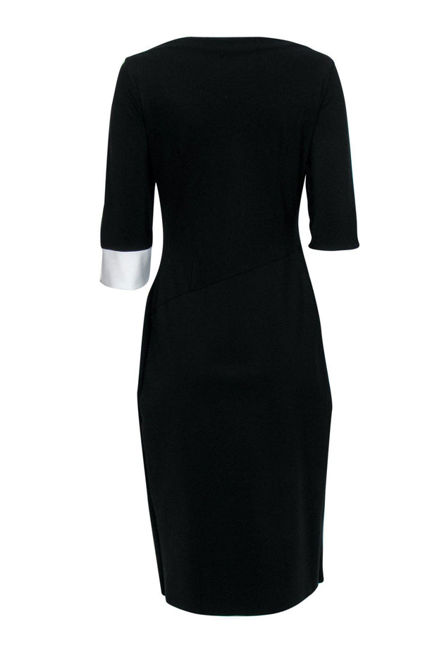 Current Boutique-Chiara Boni - Black Boat Neck Sheath Dress w/ White Trim Sz 10