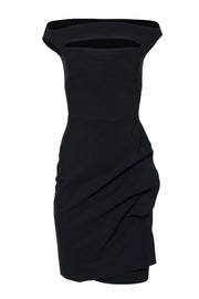 Current Boutique-Chiara Boni - Black Cowl Neck Cutout Sheath Dress w/ Ruching Sz 4