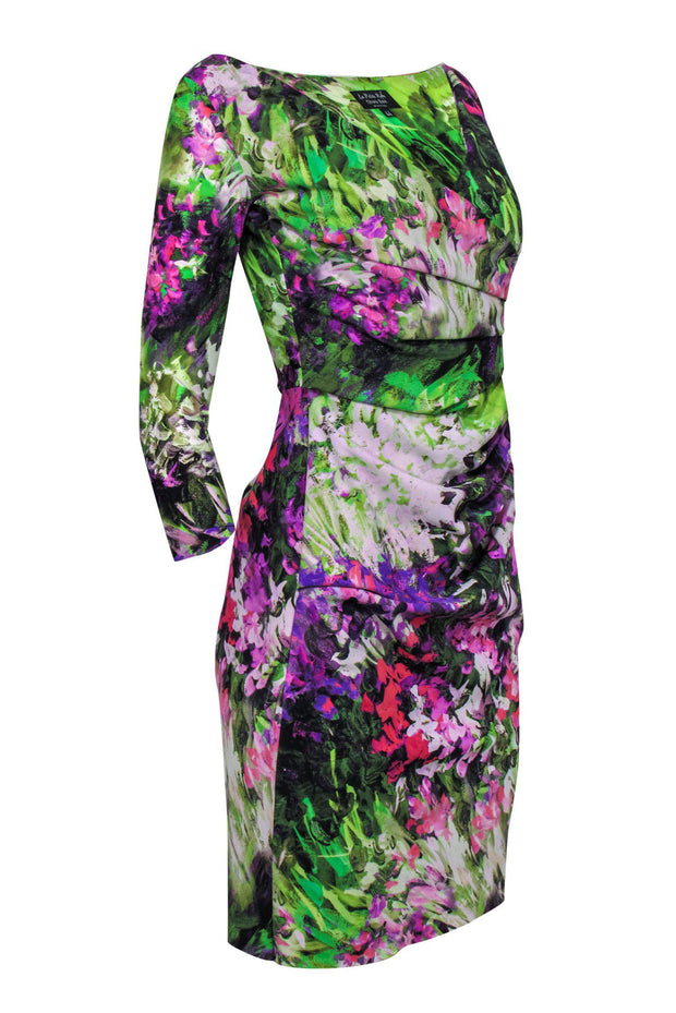 Current Boutique-Chiara Boni - Painted Floral Print Pleated Sheath Dress Sz 8