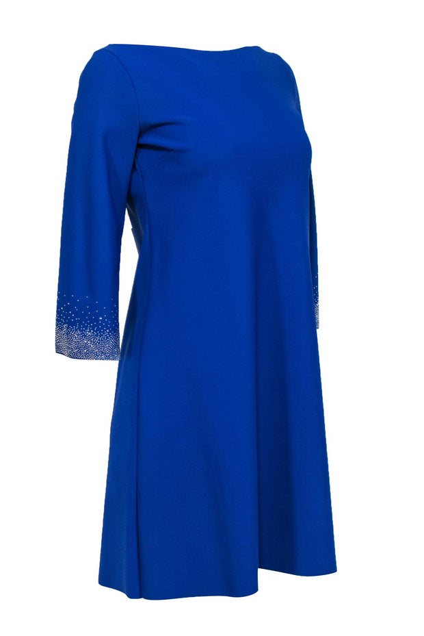 Current Boutique-Chiara Boni - Royal Blue Cropped Sleeve Shift Dress w/ Rhinestones Sz 12