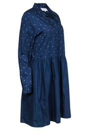 Current Boutique-Chinti & Parker - Navy Star Print Long Sleeve Button-Up Cotton Shirtdress Sz L