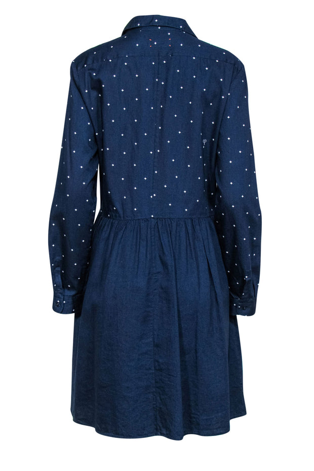 Current Boutique-Chinti & Parker - Navy Star Print Long Sleeve Button-Up Cotton Shirtdress Sz L